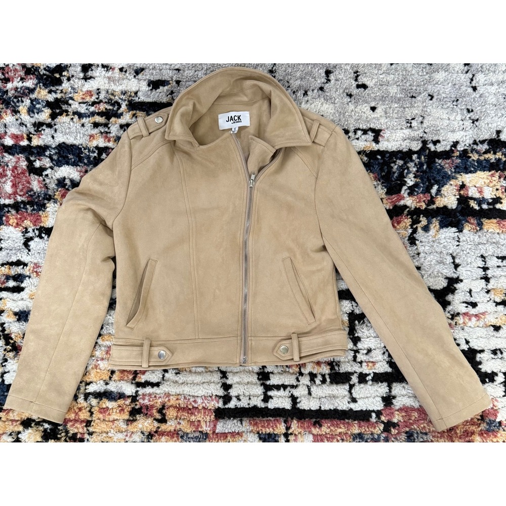 Jack by BB Dakota Tan Faux Suede Moto Jacket JI102527 Small Camel Asymmetric Zip